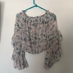 Off the shoulder floral shirt sheer